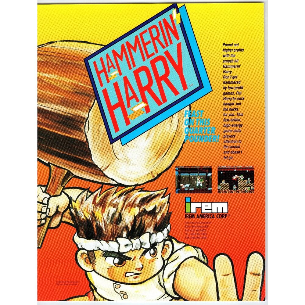 Hammerin' Harry 1990 Arcade Game Promo Flyer Irem America Corp